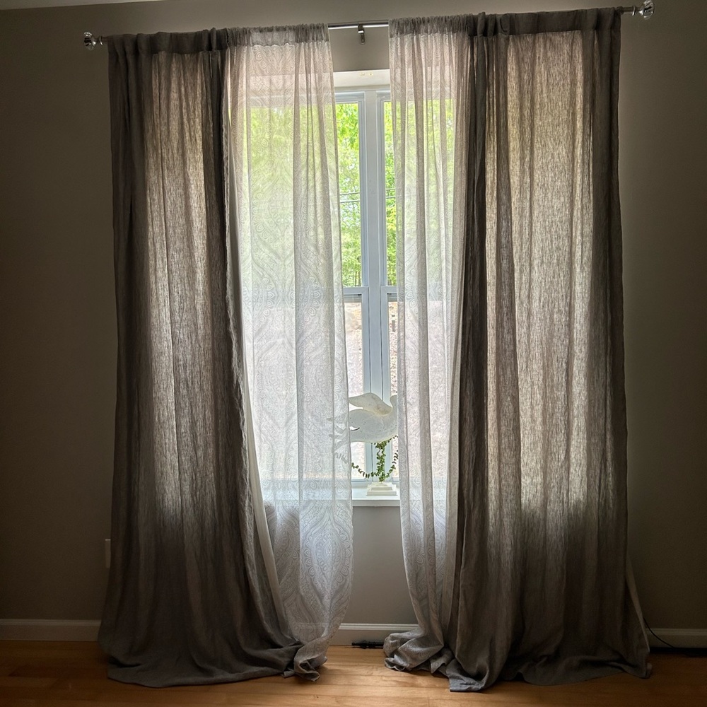 Pottery Barn Gray 100% Linen Curtains